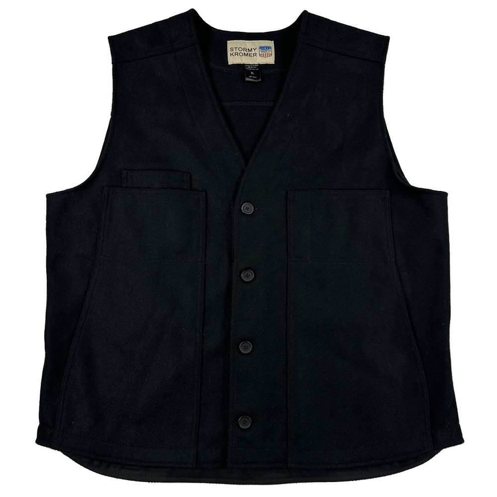 Stormy Kromer The Button Vest Wool Men's XL Black USA Made Pockets